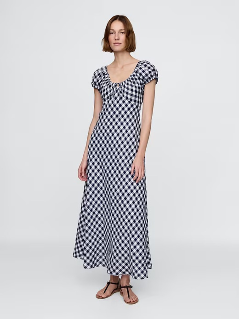 Black and White Gingham Tie-Front Maxi Dress